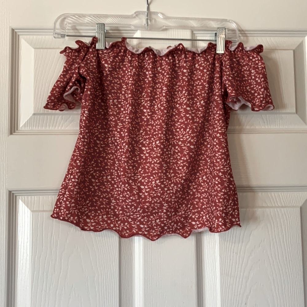 Off the shoulder red blouse